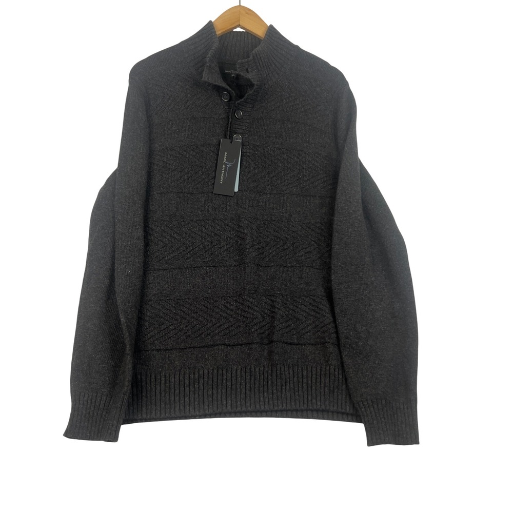 Marc Anthony Mens Sweater Charcoal Gray Mock Neck Quarter Button Alpaca Blend M